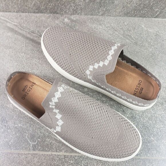 Earth Origins Shoes 7 Wide Embroidered Knit Mules Zilly Slides Granite - Picture 2 of 13